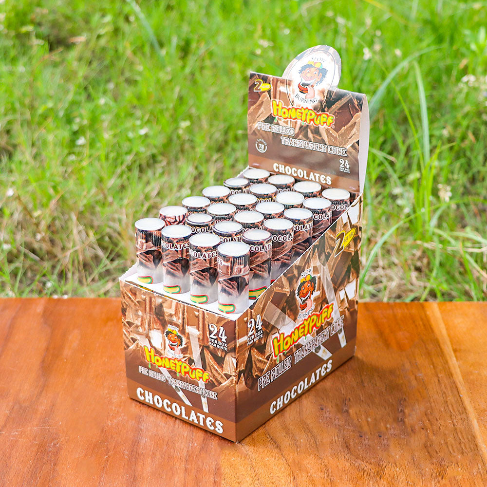 HONEYPUFF Schokoladengeschmack, vorgerollte Tüten, transparente Zigarettenpapiere, vorgerollte Zigarettenpapiere der Größe 1 1/4 mit Tips, 2 Stück pro Tube