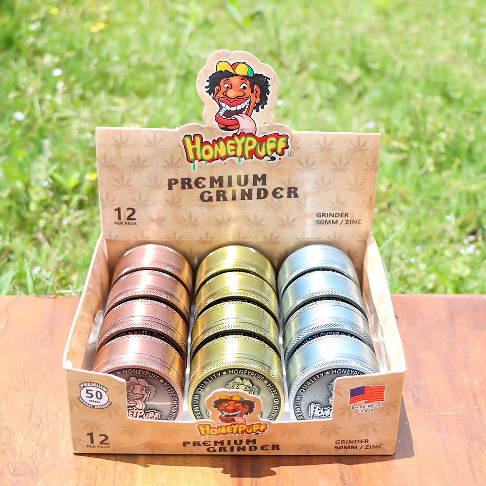 HONEYPUFF 50MM Alloy Herb Grinder 3 Layers Zinc Alloy Metal Dry Herb Tobacco Weed Grinder Crusher, kief catcher