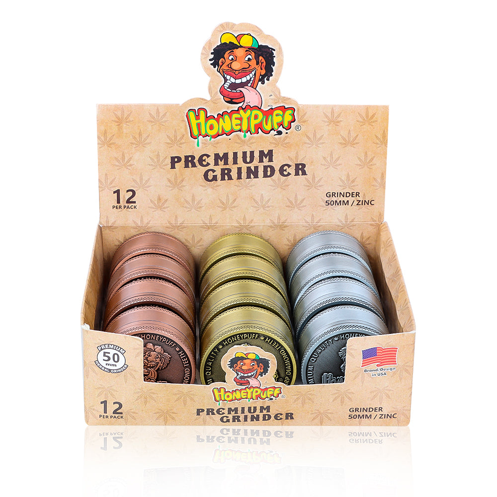 HONEYPUFF 50MM Alloy Herb Grinder 3 Layers Zinc Alloy Metal Dry Herb Tobacco Weed Grinder Crusher, kief catcher