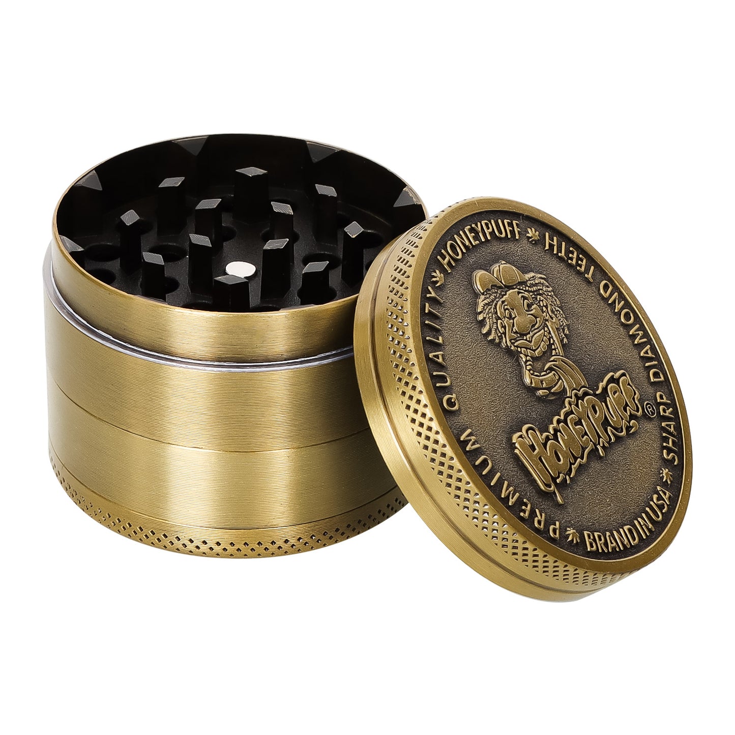 HONEYPUFF 50MM Herb Grinder 4 Layers Zinc Alloy Metal Dry Herb Tobacco Weed Grinder Crusher, kief catcher