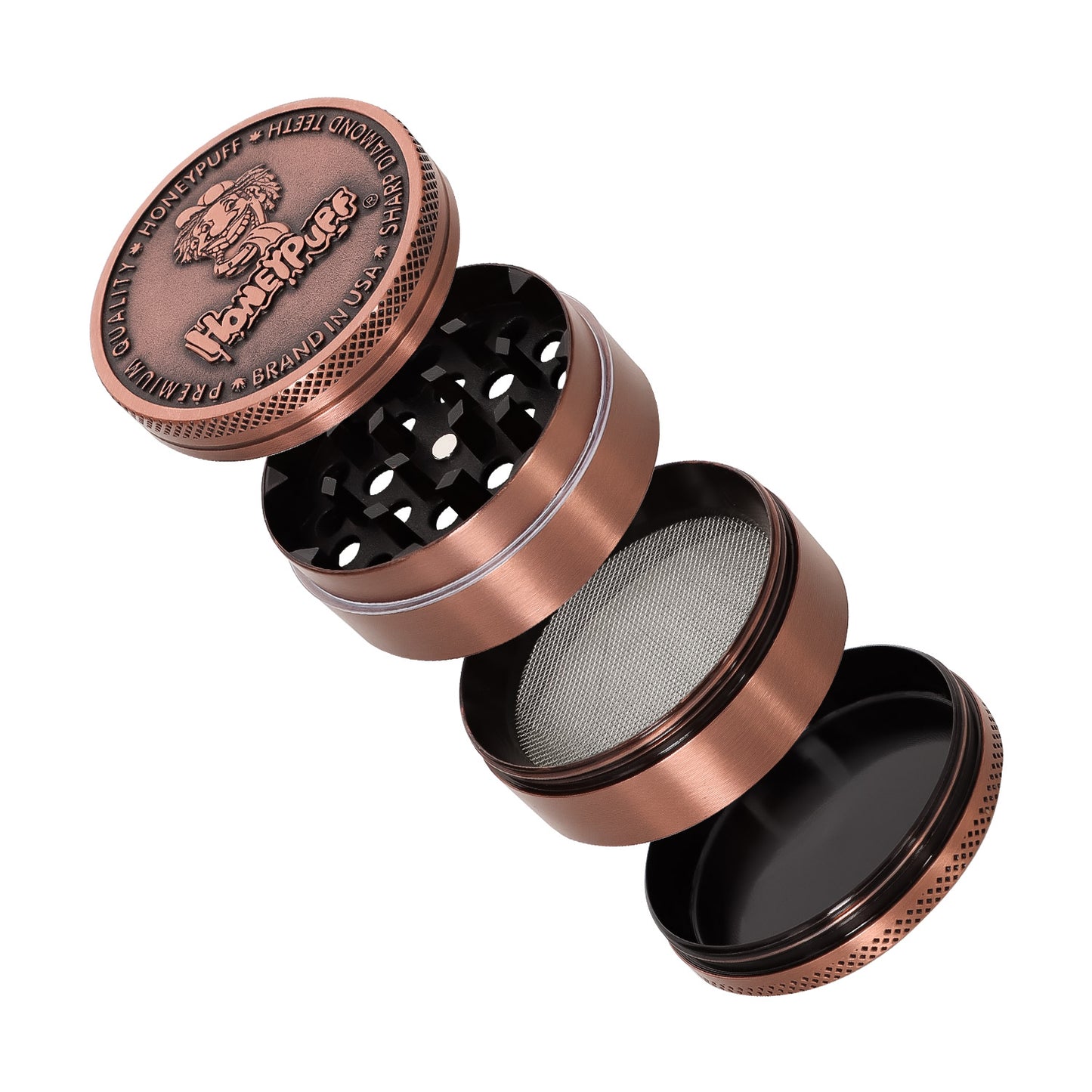 HONEYPUFF 50MM Herb Grinder 4 Layers Zinc Alloy Metal Dry Herb Tobacco Weed Grinder Crusher, kief catcher