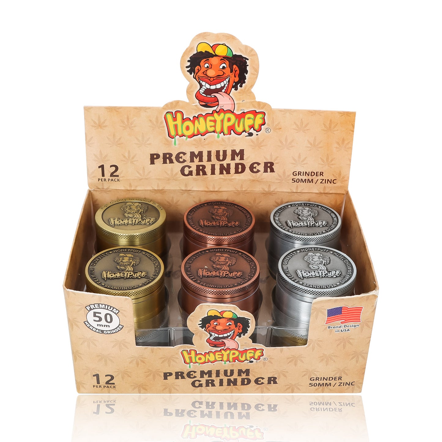HONEYPUFF 50MM Herb Grinder 4 Layers Zinc Alloy Metal Dry Herb Tobacco Weed Grinder Crusher, kief catcher