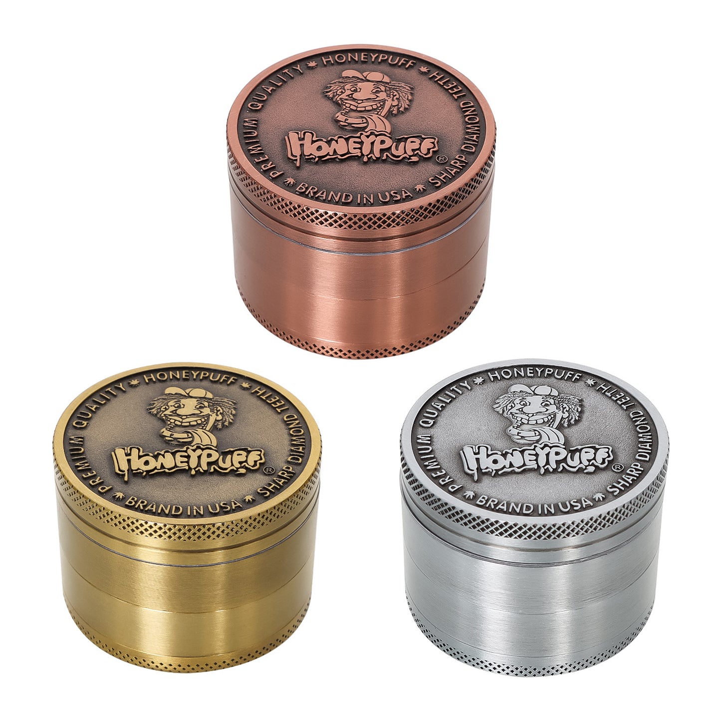HONEYPUFF 50MM Herb Grinder 4 Layers Zinc Alloy Metal Dry Herb Tobacco Weed Grinder Crusher, kief catcher