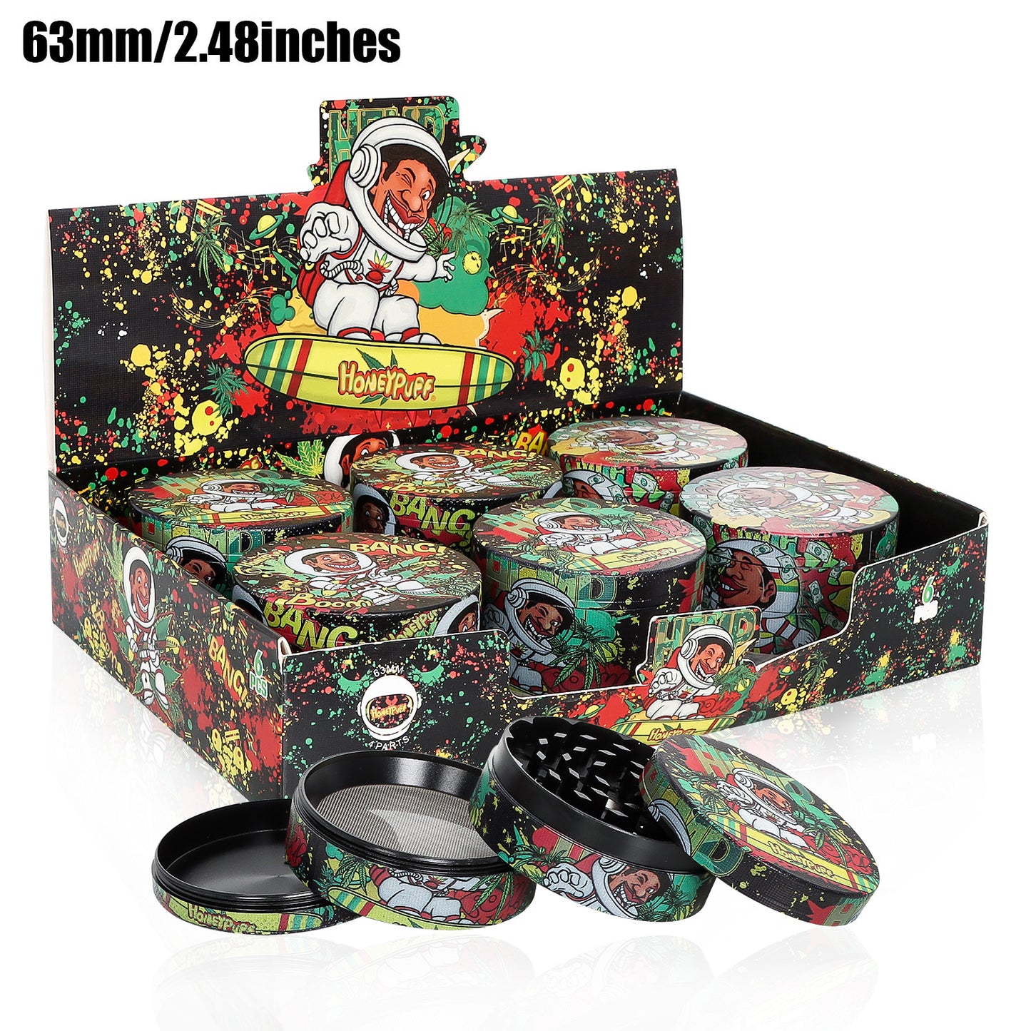 HOENYPUFF 60 mm Zinc Alloy Herb Grinder, 4 Layers Metal Smoker Grinder, Black Weed Grinder, 6 PCS / Box