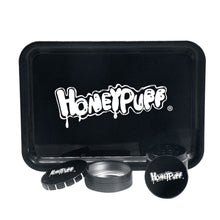 Lade das Bild in den Galerie-Viewer, HONEYPUFF Zigarettentablett-Set, 3-teiliges Zigarettenzubehör-Set, Kunststoffplatte, Blechdose, Rauchmühle aus Zinklegierung