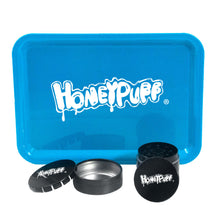 Lade das Bild in den Galerie-Viewer, HONEYPUFF Zigarettentablett-Set, 3-teiliges Zigarettenzubehör-Set, Kunststoffplatte, Blechdose, Rauchmühle aus Zinklegierung