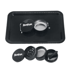 Lade das Bild in den Galerie-Viewer, HONEYPUFF Zigarettentablett-Set, 3-teiliges Zigarettenzubehör-Set, Kunststoffplatte, Blechdose, Rauchmühle aus Zinklegierung