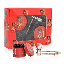 Load image into Gallery viewer, HONEYPUFF Red Package Tobacco Pipe Kit, Glass Smoking Pipe With Metal Blow & 4 Lay Tobacco Grinder