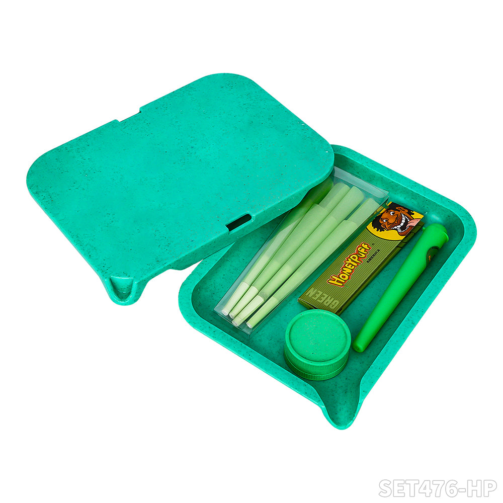 Honeypuff smoking kit with biodegradable rolling tray+1 pack pre-rolled cone+1 pack rolling paper+1 pcs joint holder+biodegradable grinder