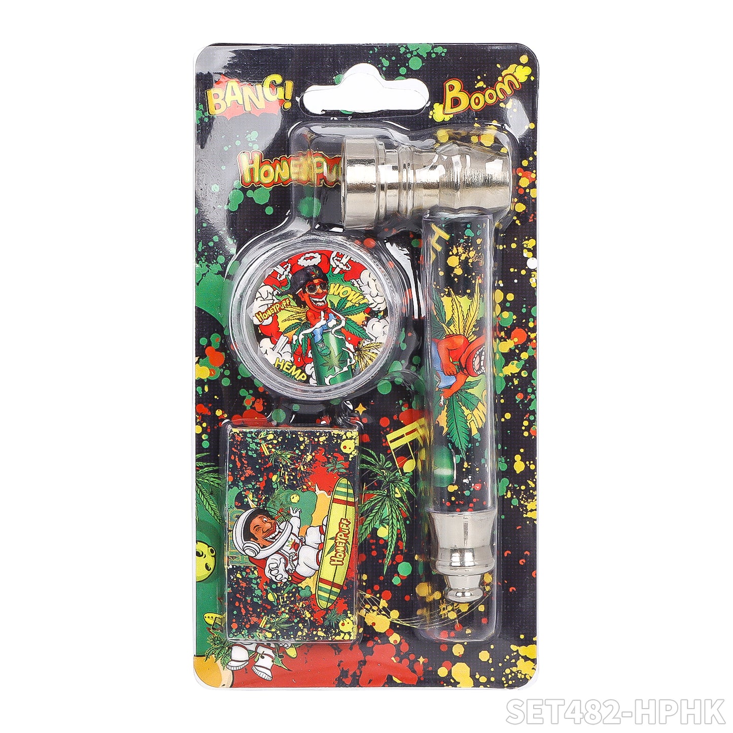 Honeypuff various designs smoking pipe kit with 30mm 2 parts plastic griner+metal pipe+screen