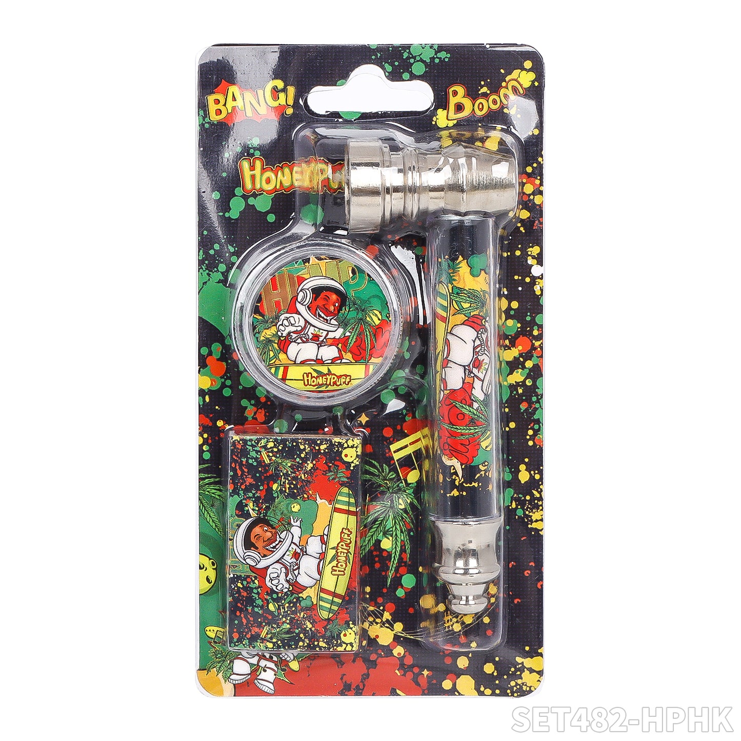Honeypuff various designs smoking pipe kit with 30mm 2 parts plastic griner+metal pipe+screen