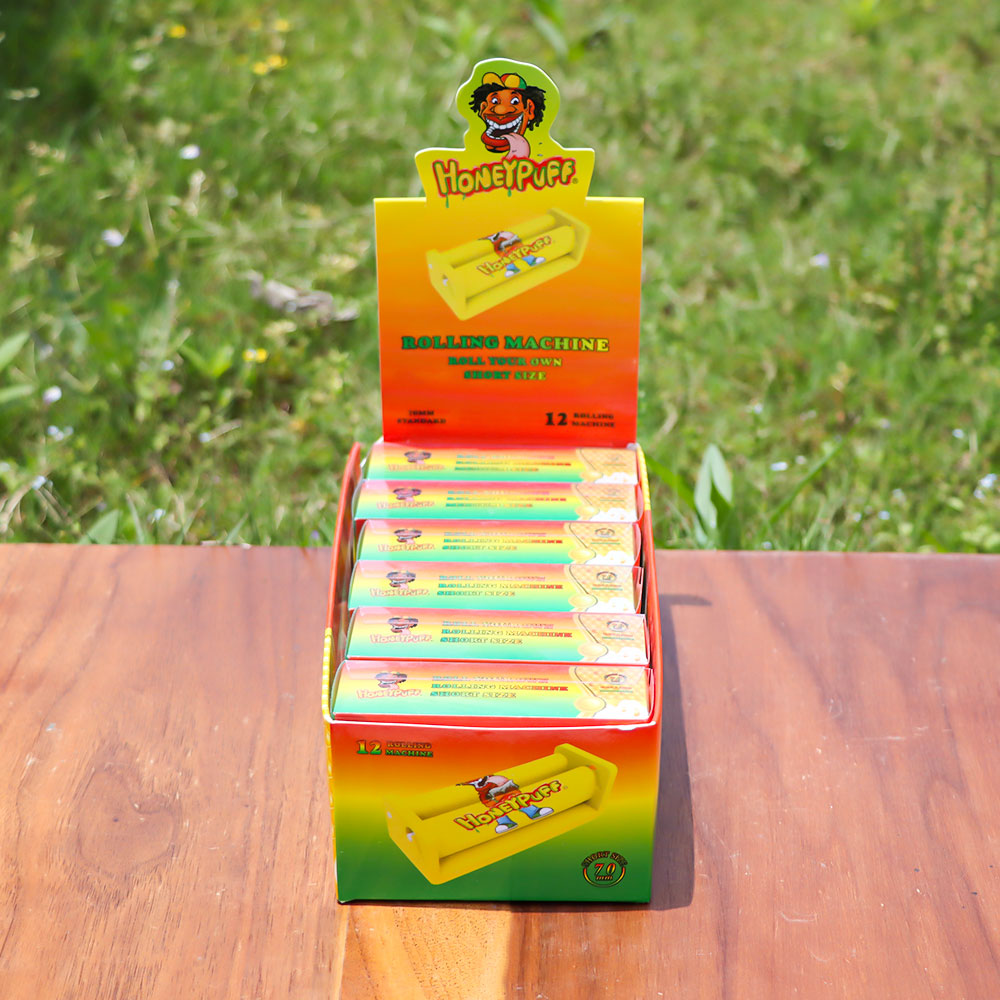HONEYPUFF Zigarettenrollmaschine aus Kunststoff, Größe 70 mm, bunte Zigarettenpapiermaschine, 12 Stück/Box