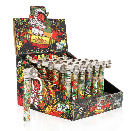 Pipe à tabac en verre Honeypuff avec bol en métal, portable, facile à nettoyer, lot de 24