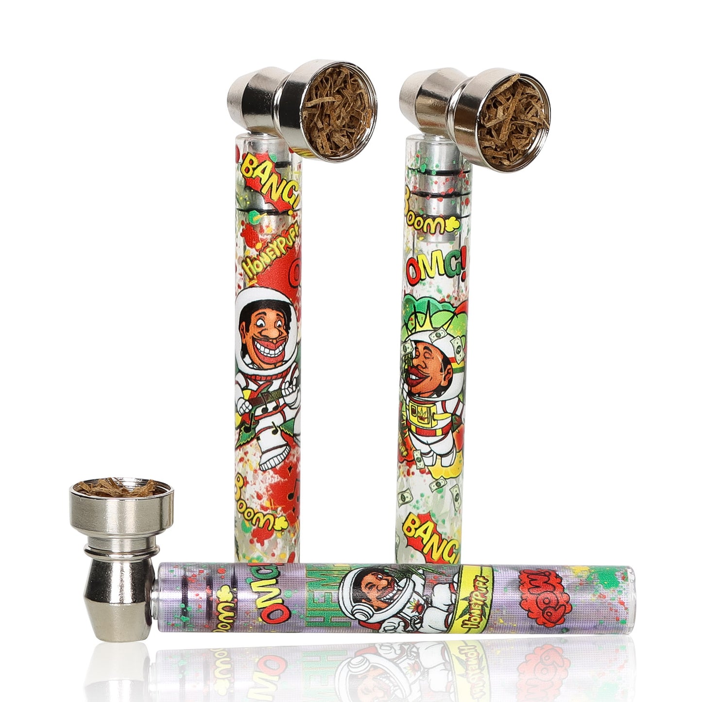 HONEYPUFF Glass Smoking Tobacco Pipe with Metal Bowl, Portable Smoking Pipes, Easy Clean Tobacco Pipes, 24 PCS
