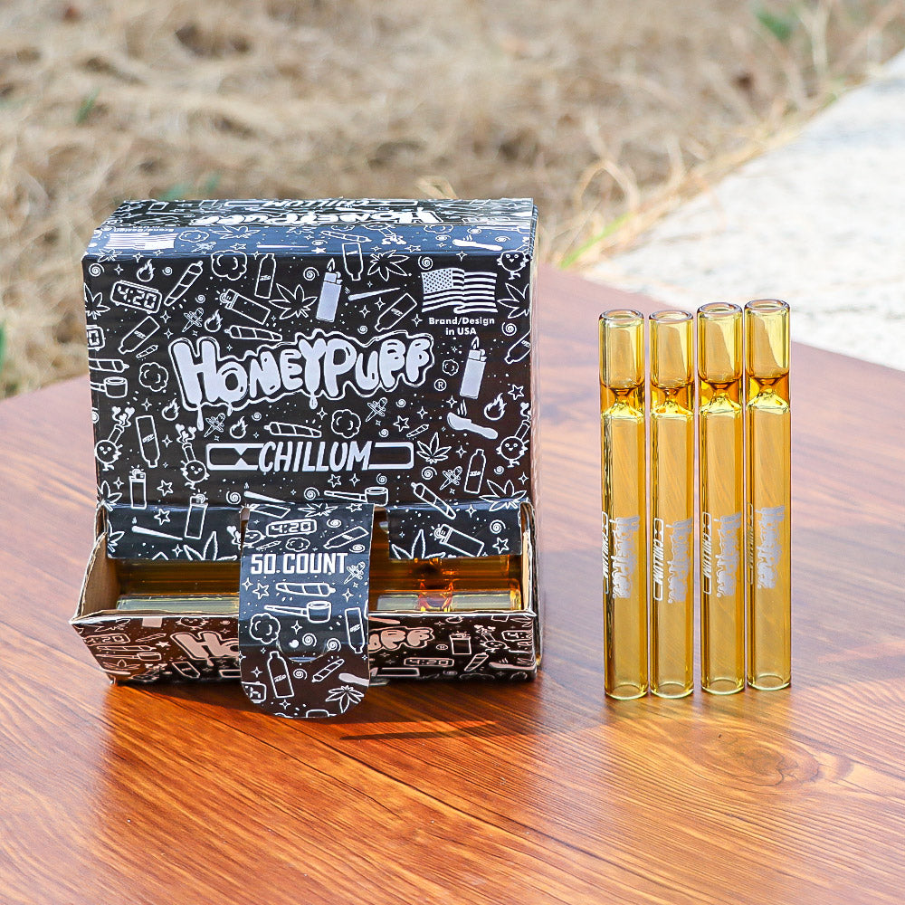 HONEYPUFF Yellow Glass One Hitter, 13 x 110 Size Smoking Pipe , Easy Clean Tobacco Pipes, 50 PCS