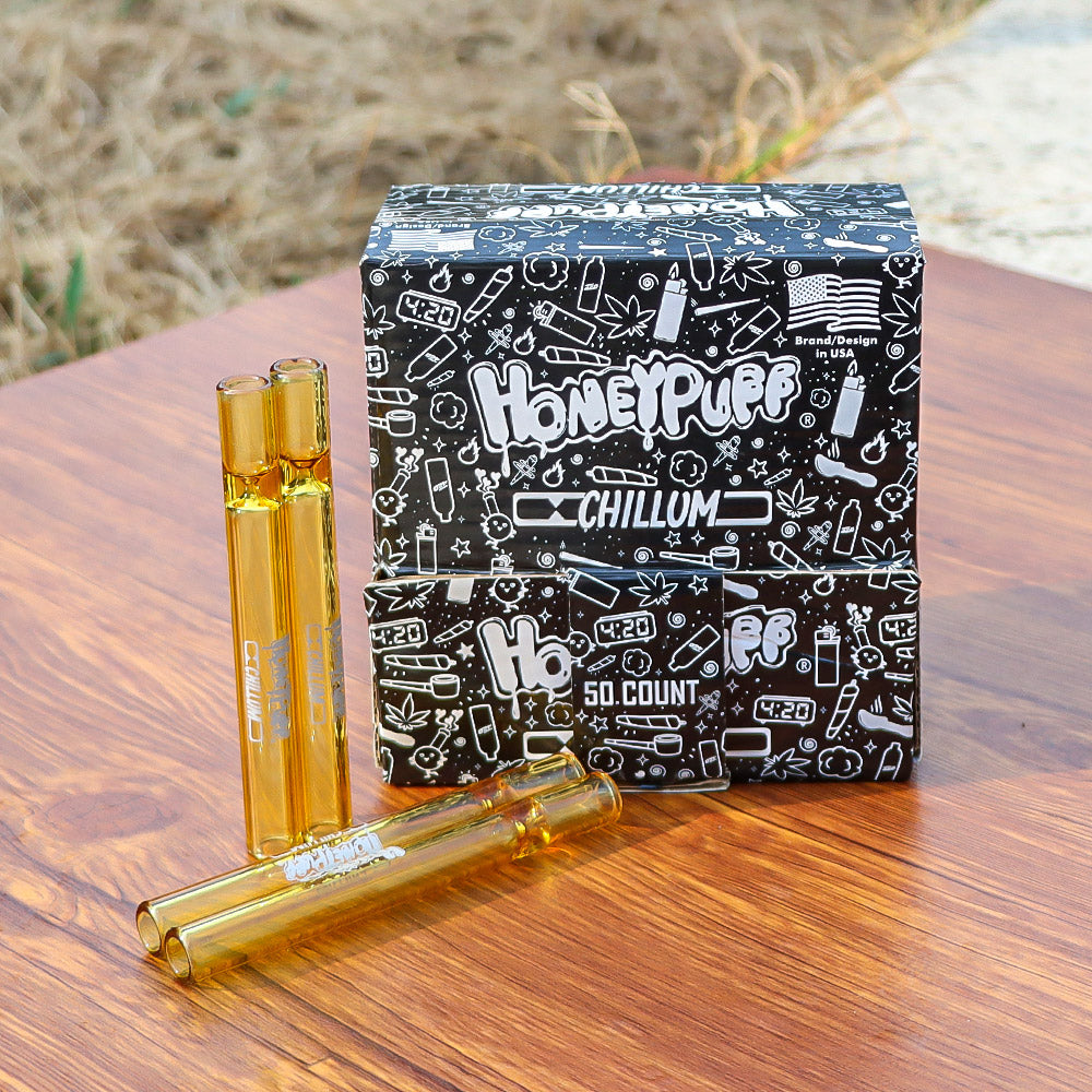 HONEYPUFF Yellow Glass One Hitter, 13 x 110 Size Smoking Pipe , Easy Clean Tobacco Pipes, 50 PCS