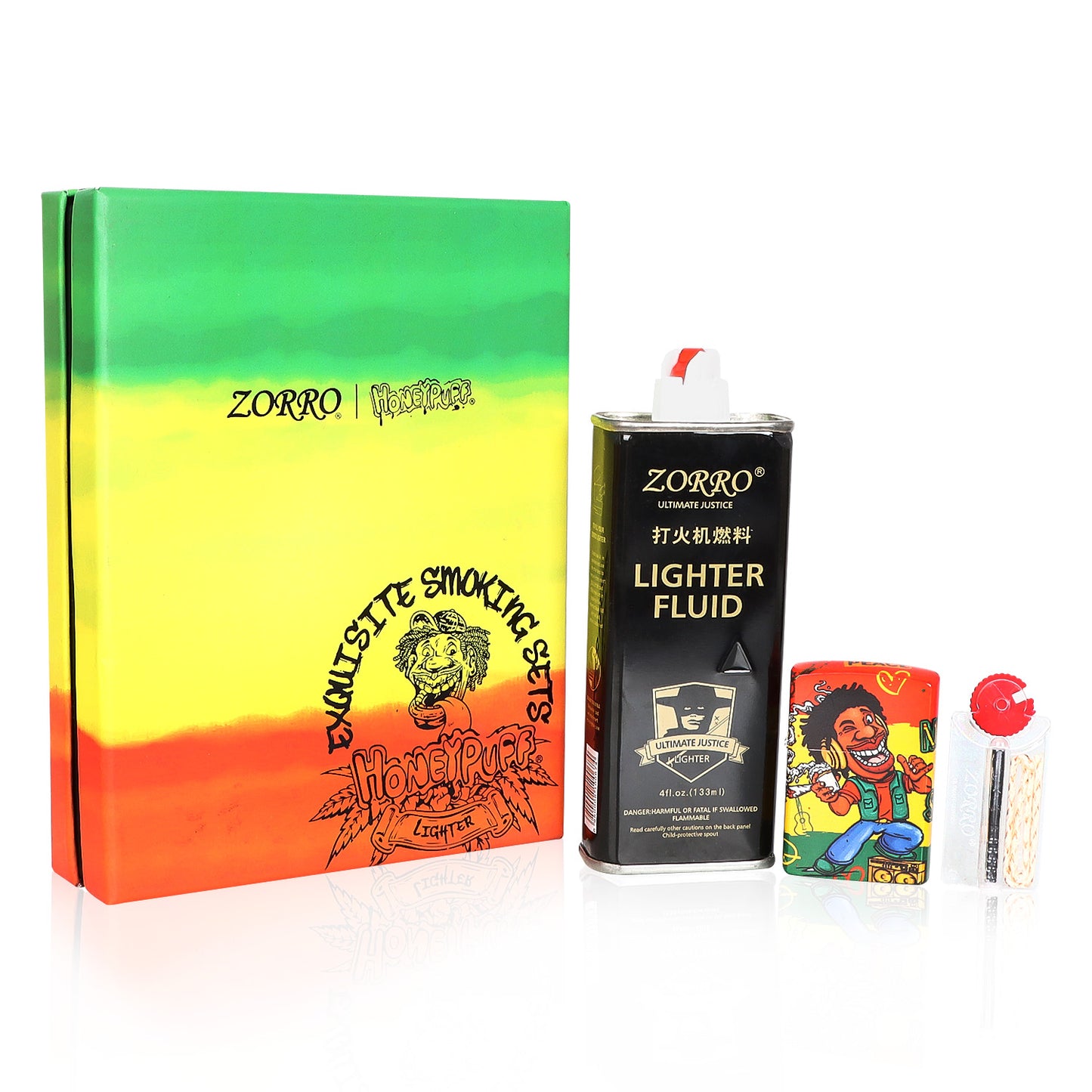 HONEYPUFF Windproof Long Lasting Metal Lighter, Rasta Style Cigarette Lighters