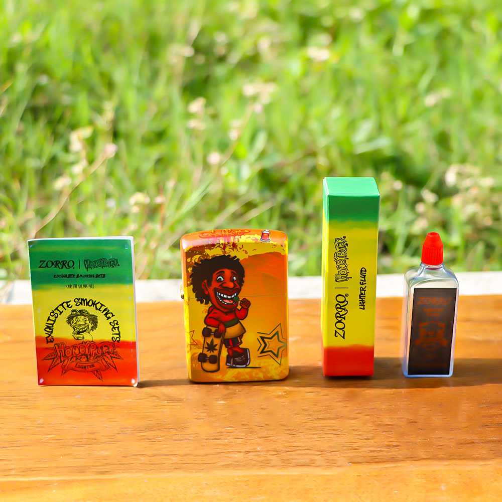 HONEYPUFF Windproof Long Lasting Metal Lighter, Rasta Style Cigarette Lighters