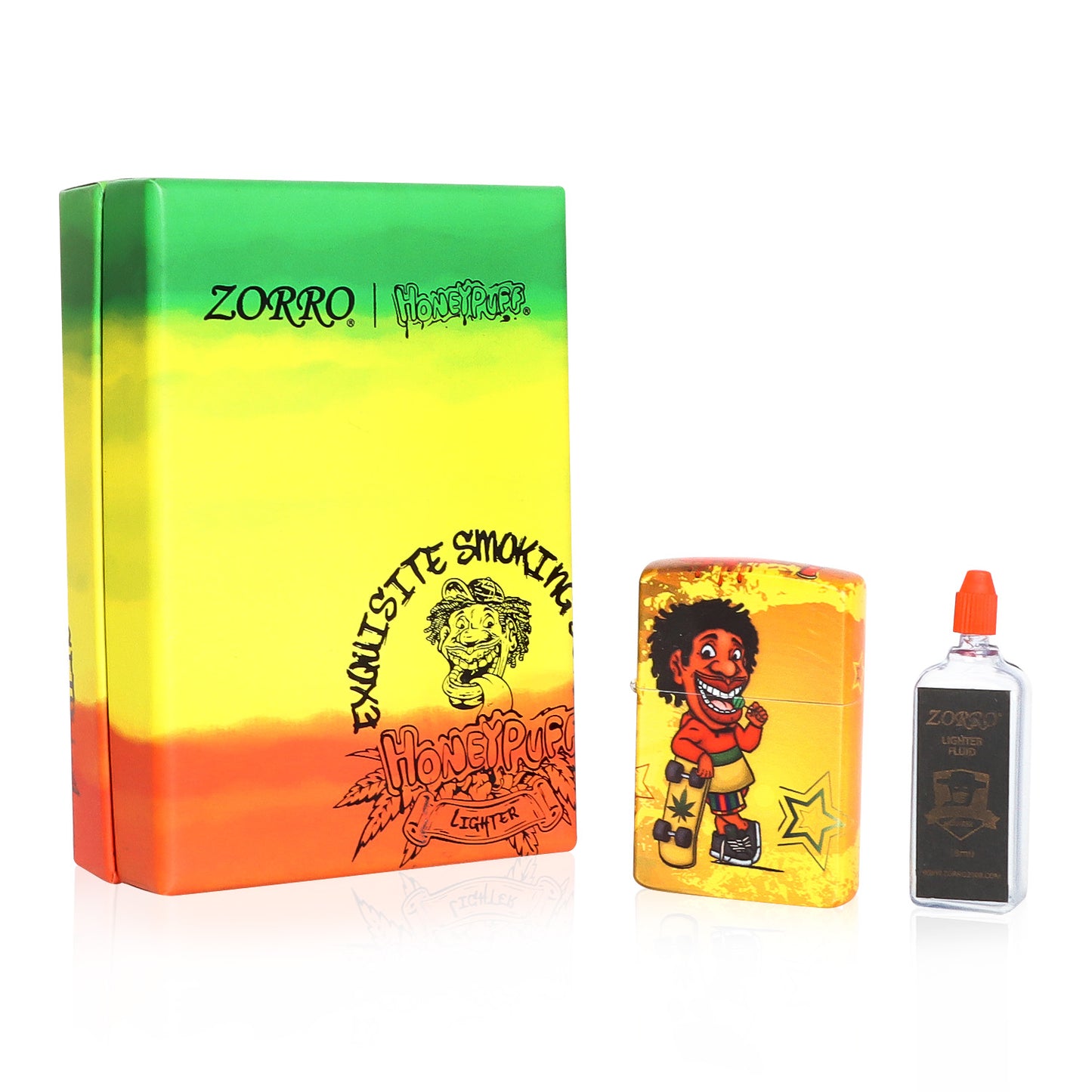 HONEYPUFF Windproof Smoking Cigarette Lighter, Chrome Metal Lighters, Rasta Style Lighter