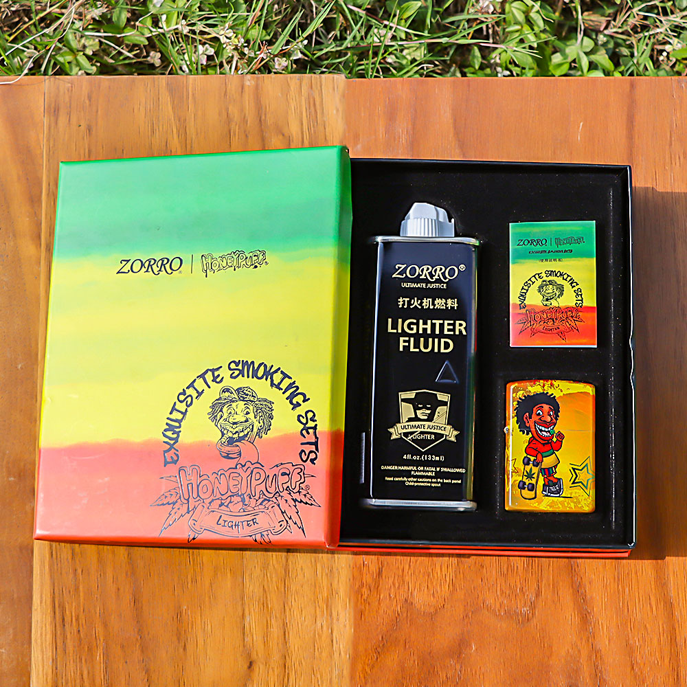 HONEYPUFF Windproof Long Lasting Metal Lighter, Rasta Style Cigarette Lighters