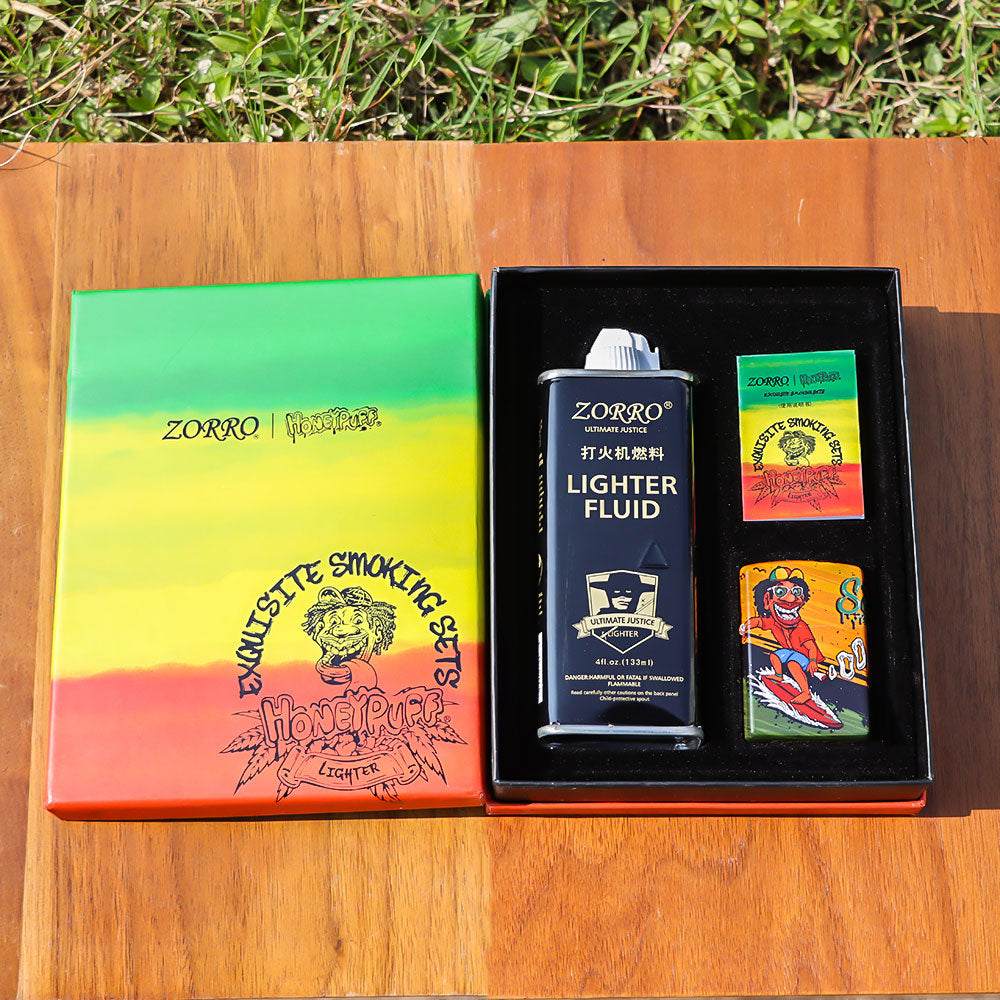 HONEYPUFF Windproof Long Lasting Metal Lighter, Rasta Style Cigarette Lighters