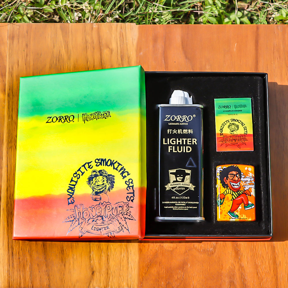 HONEYPUFF Windproof Long Lasting Metal Lighter, Rasta Style Cigarette Lighters