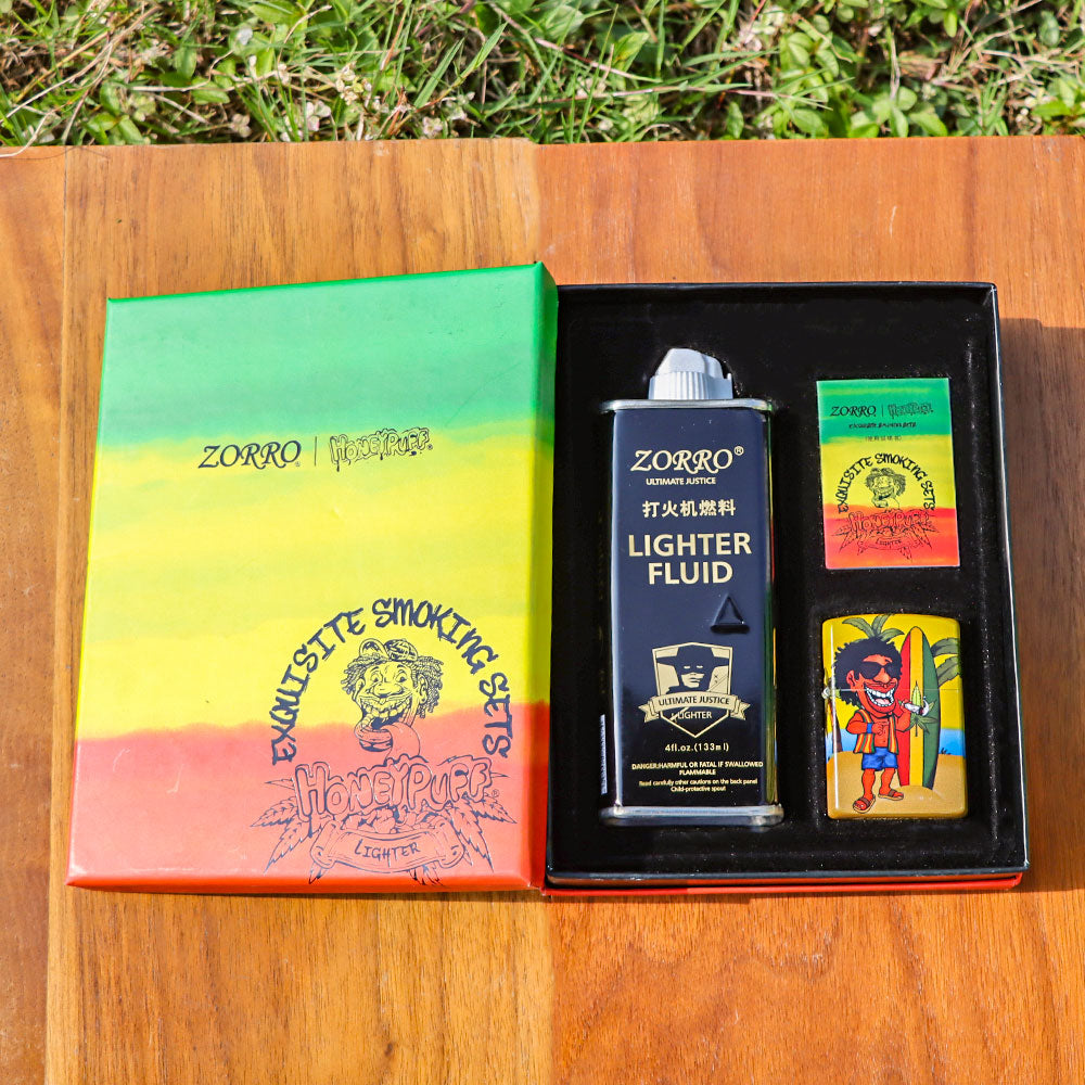 HONEYPUFF Windproof Long Lasting Metal Lighter, Rasta Style Cigarette Lighters