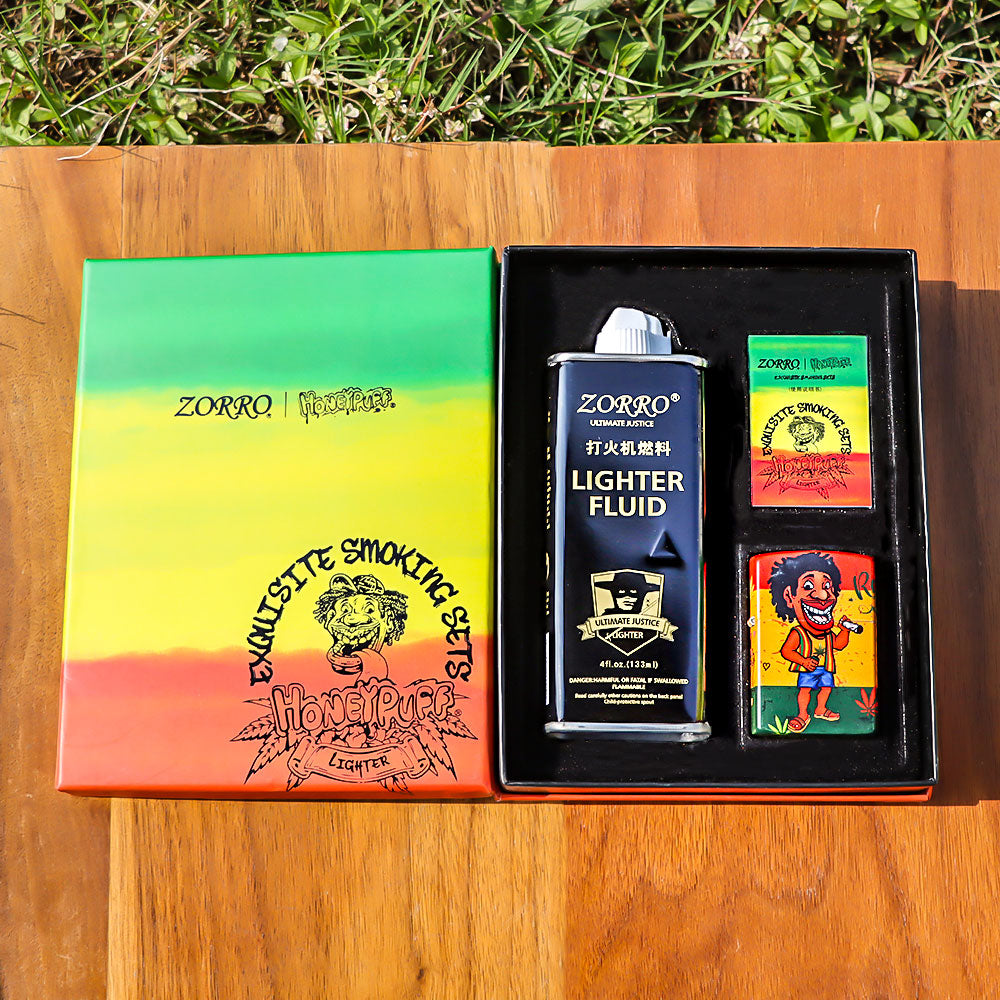 HONEYPUFF Windproof Long Lasting Metal Lighter, Rasta Style Cigarette Lighters