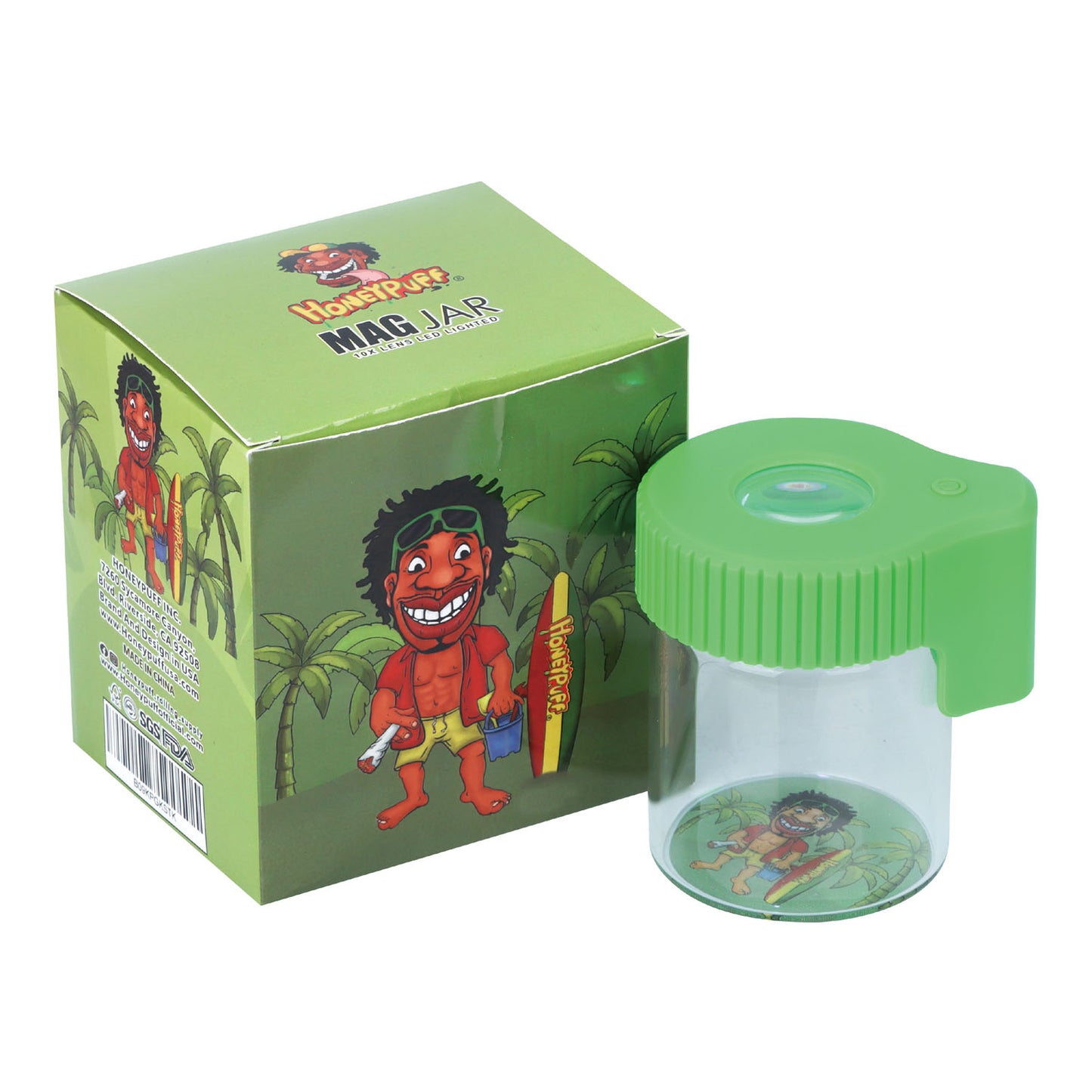 Bocal de rangement lumineux Honeypuff, hermétique et grossissant, couvercle vert, rechargeable, 155 ml