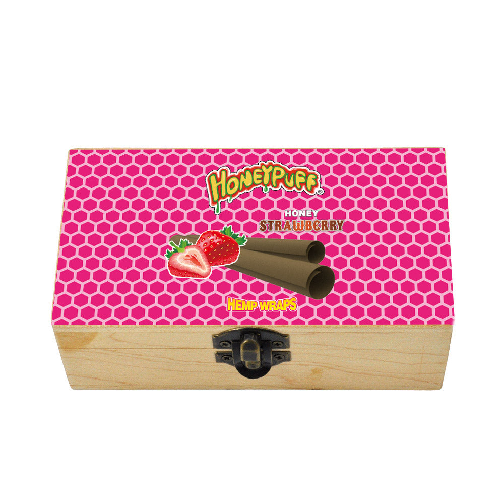 HONEYPUFF Handmade Tobacco Smoking Herb with Dark Pink Lid Cover, Lockable Wooden Box, 5.4” x 2.8” x 2.0” Size Storage Box