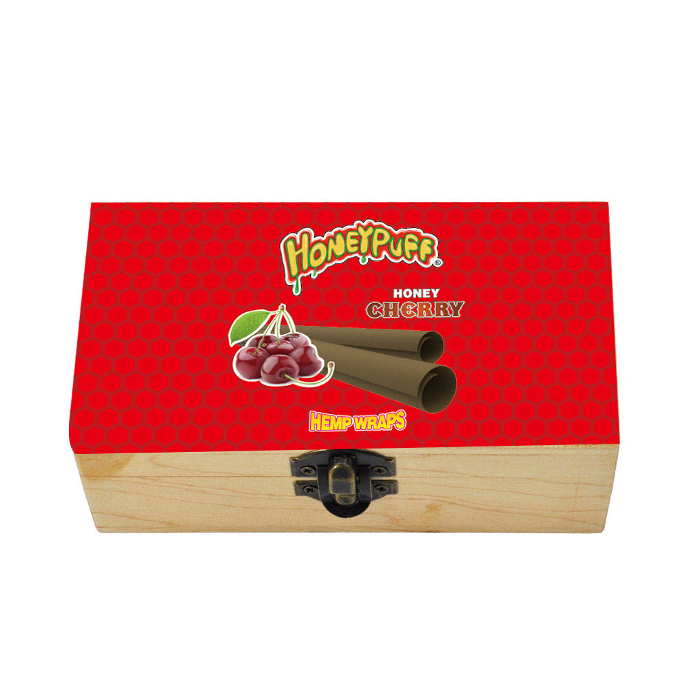HONEYPUFF Handmade Tobacco Smoking Herb with Red Lid Cover, Lockable Wooden Box, 5.4” x 2.8” x 2.0” Size Storage Box