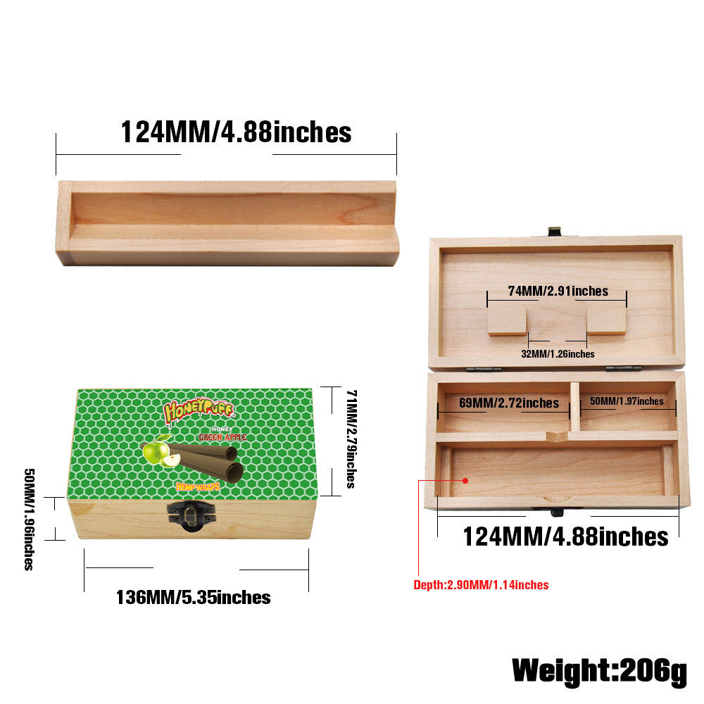 HONEYPUFF Handmade Tobacco Smoking Herb with Dark Green Lid Cover, Lockable Wooden Box, 5.4” x 2.8” x 2.0” Size Storage Box