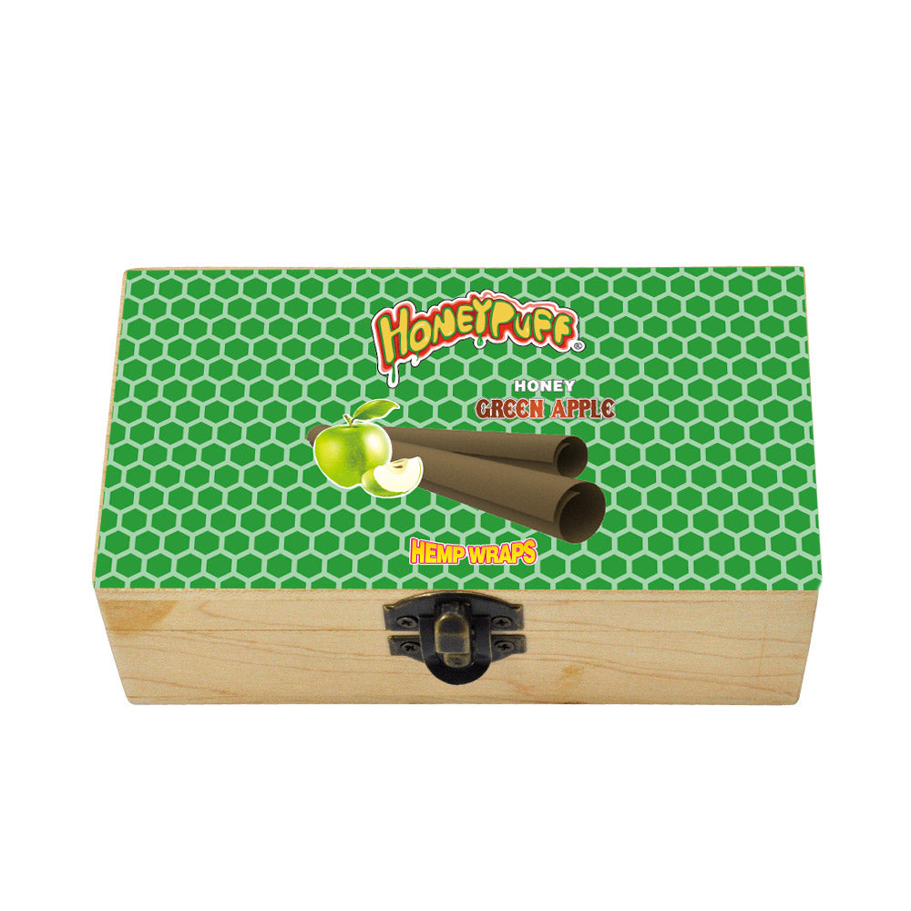 HONEYPUFF Handmade Tobacco Smoking Herb with Dark Green Lid Cover, Lockable Wooden Box, 5.4” x 2.8” x 2.0” Size Storage Box