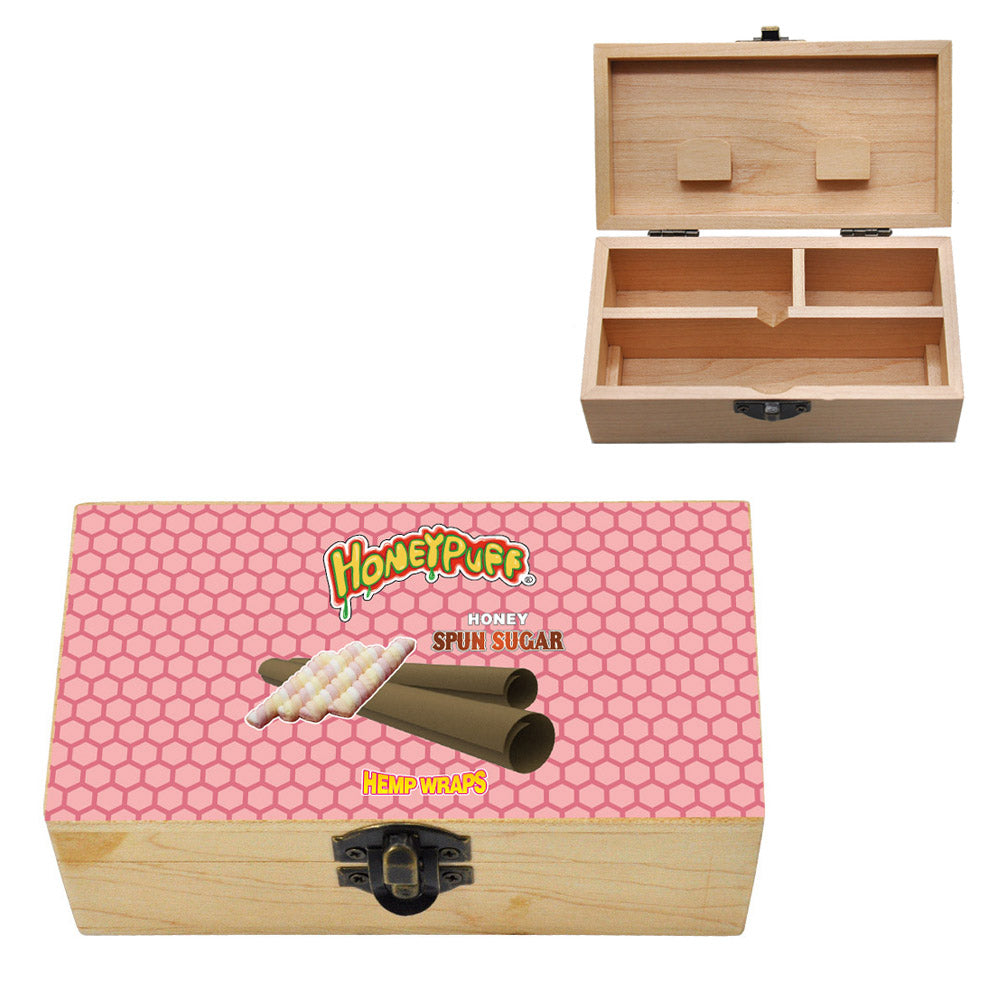 HONEYPUFF Handmade Tobacco Smoking Herb with Pink Lid Cover, Lockable Wooden Box, 5.4” x 2.8” x 2.0” Size Storage Box