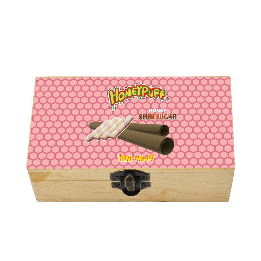 HONEYPUFF Handmade Tobacco Smoking Herb with Pink Lid Cover, Lockable Wooden Box, 5.4” x 2.8” x 2.0” Size Storage Box
