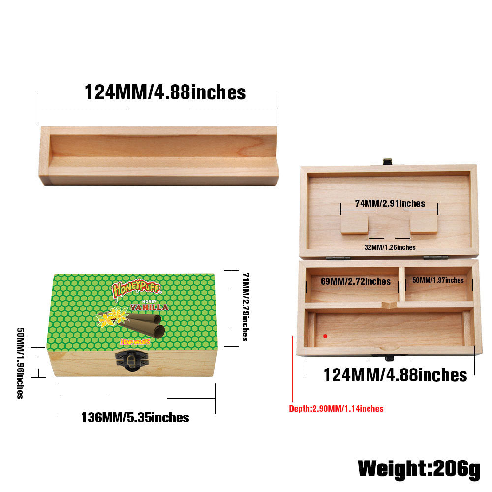 HONEYPUFF Handmade Tobacco Smoking Herb with Green Lid Cover, Lockable Wooden Box, 5.4” x 2.8” x 2.0” Size Storage Box