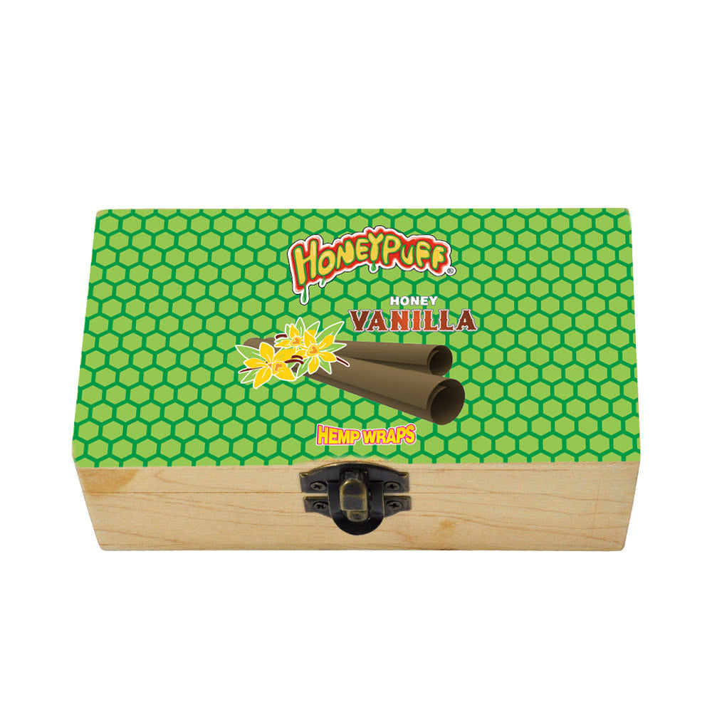 HONEYPUFF Handmade Tobacco Smoking Herb with Green Lid Cover, Lockable Wooden Box, 5.4” x 2.8” x 2.0” Size Storage Box
