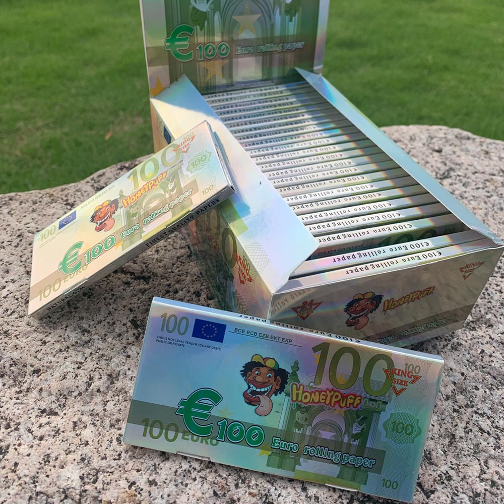 HONEYPUFF 100 Euro Pre Rolled Cigarette Rolling Papers, King Size Rolling Papers, Thin Slow Burning Rolling Paper, 24 Pieces