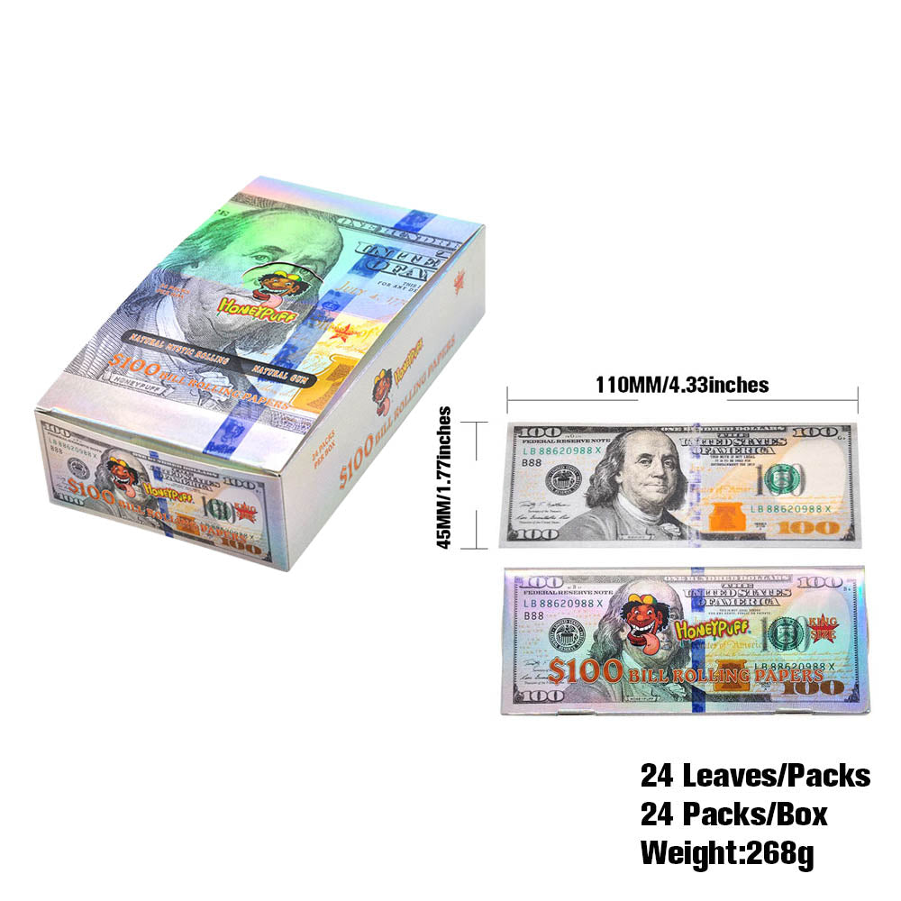 HONRYPUFF 100 Dollar Rolling Papers, King Size Cigarette Rolling Papers, Slow Burning & Natural Gum Rolling Papers 24 PCS