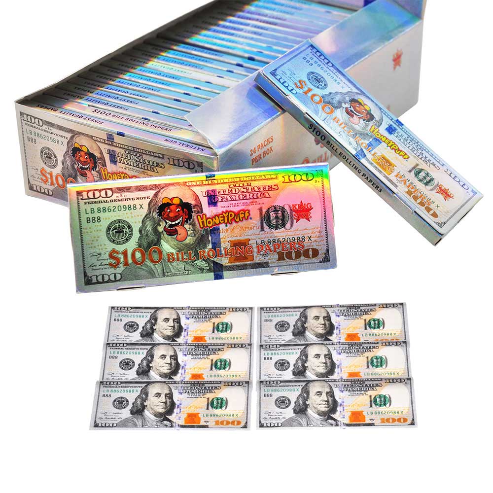 HONRYPUFF 100 Dollar Rolling Papers, King Size Cigarette Rolling Papers, Slow Burning & Natural Gum Rolling Papers 24 PCS