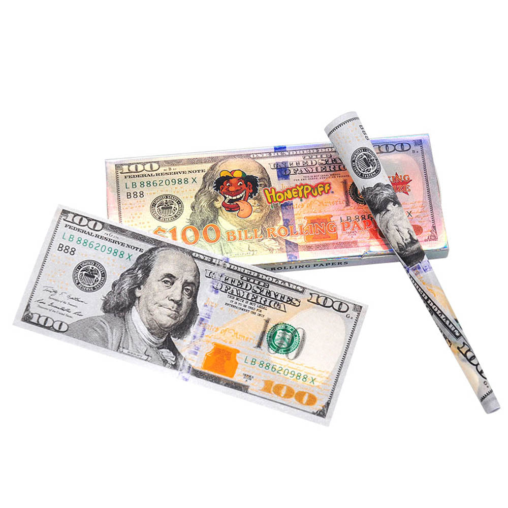 HONRYPUFF 100 Dollar Rolling Papers, King Size Cigarette Rolling Papers, Slow Burning & Natural Gum Rolling Papers 24 PCS