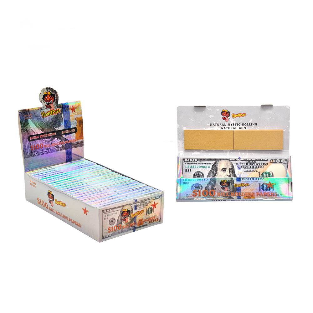 HONEYPUFF 100 Dollar Rolling Paper, King Size Cigarette Rolling Paper & Brown Rolling Tips, 24 PCS