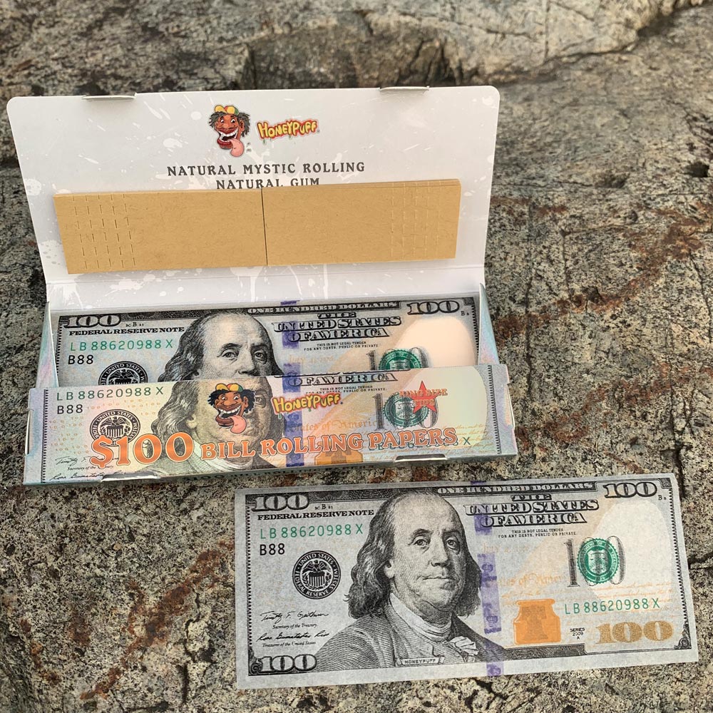 HONEYPUFF 100 Dollar Rolling Paper, King Size Cigarette Rolling Paper & Brown Rolling Tips, 24 PCS