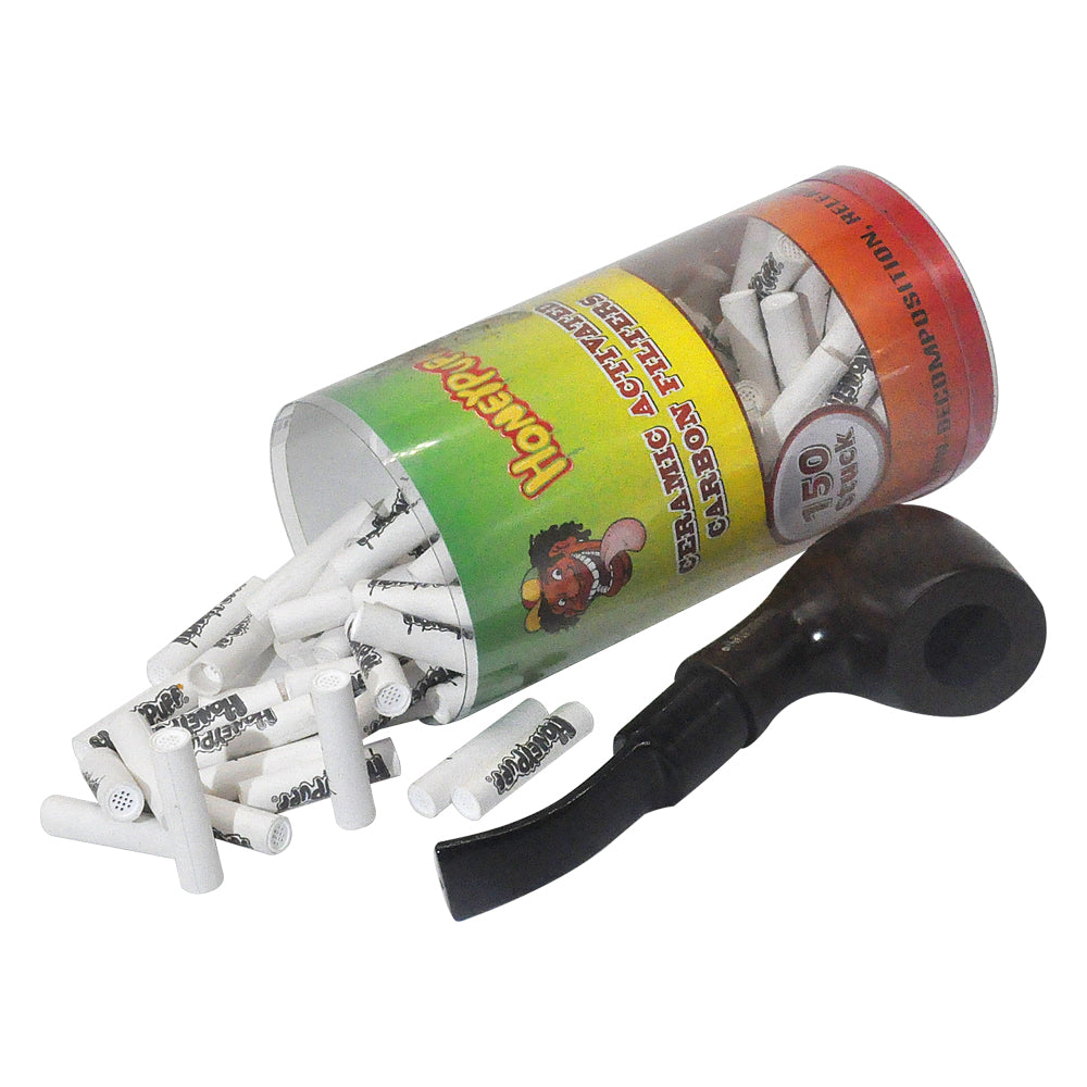 Filtres à charbon actif en céramique Honeypuff, embouts pré-roulés Ø 7, adaptés aux pipes à tabac en bois, 150 filtres par pot