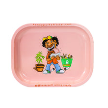 Load image into Gallery viewer, HONEYPUFF Pink Color Tinplate Metal Rolling Tray, 7” x 5.5” Size Portable Cigarette Rolling Paper Tray, Smooth Rounded Edge Rolling Paper Tray