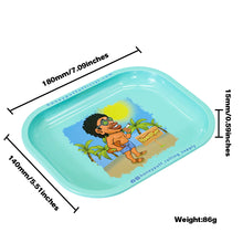 Load image into Gallery viewer, HONEYPUFF Blue Color Tinplate Metal Rolling Tray, 7” x 5.5” Size Portable Cigarette Rolling Paper Tray, Smooth Rounded Edge Rolling Paper Tray