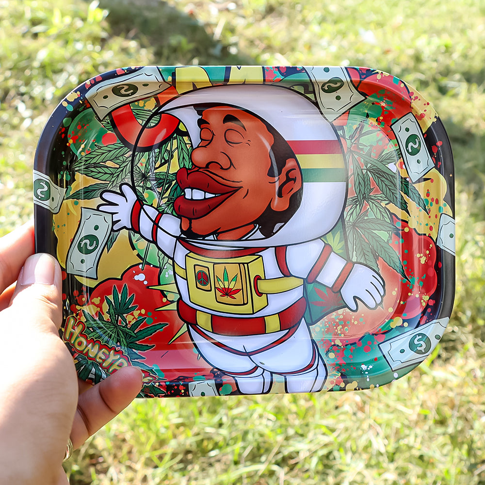 HONEYPUFF Tinplate Metal Rolling Tray, 7 x 5.5 Inches Small Size Rolling Trays, Portable Rolling Paper Tray