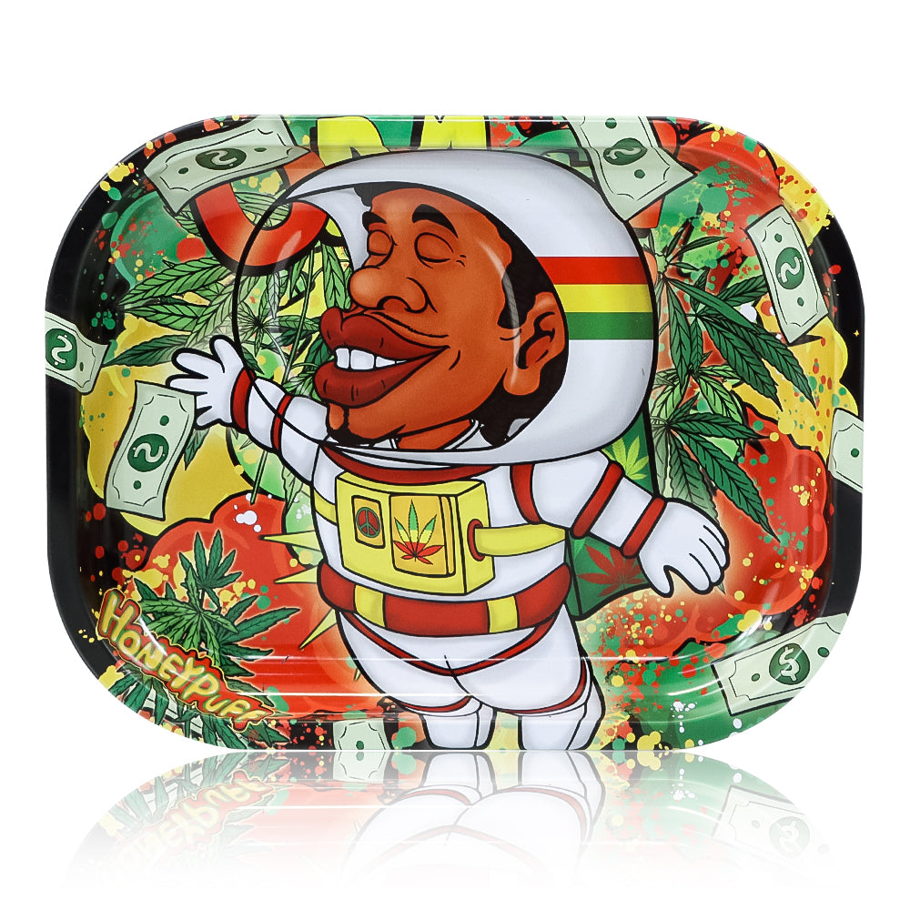 HONEYPUFF Tinplate Metal Rolling Tray, 7 x 5.5 Inches Small Size Rolling Trays, Portable Rolling Paper Tray
