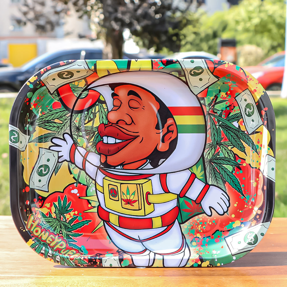 HONEYPUFF Tinplate Metal Rolling Tray, 7 x 5.5 Inches Small Size Rolling Trays, Portable Rolling Paper Tray
