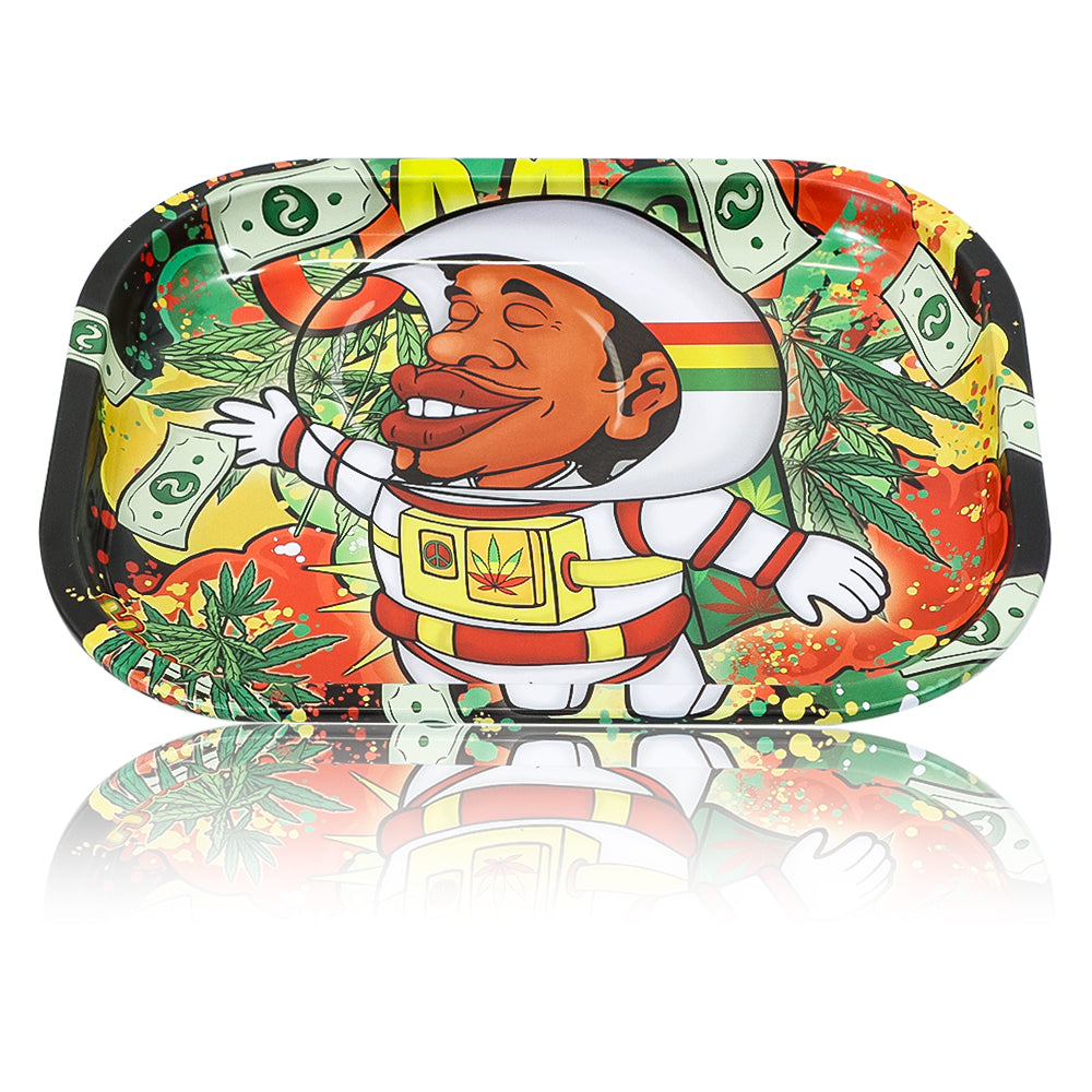 HONEYPUFF Tinplate Metal Rolling Tray, 7 x 5.5 Inches Small Size Rolling Trays, Portable Rolling Paper Tray